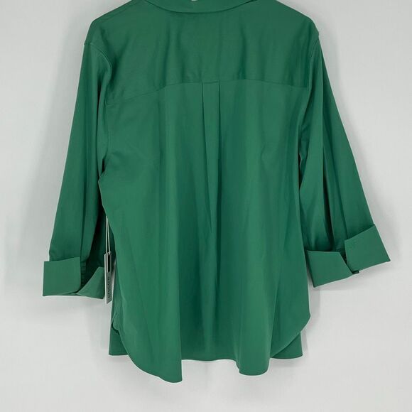 NWT CHICO'S Shirt Size 3 (XL) Green Button Front Non-Iron Fitted Quarter Sleeve - Picture 8 of 9